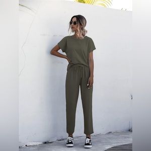 Batwing Sleeve Tee With Drawstring Waist Pants